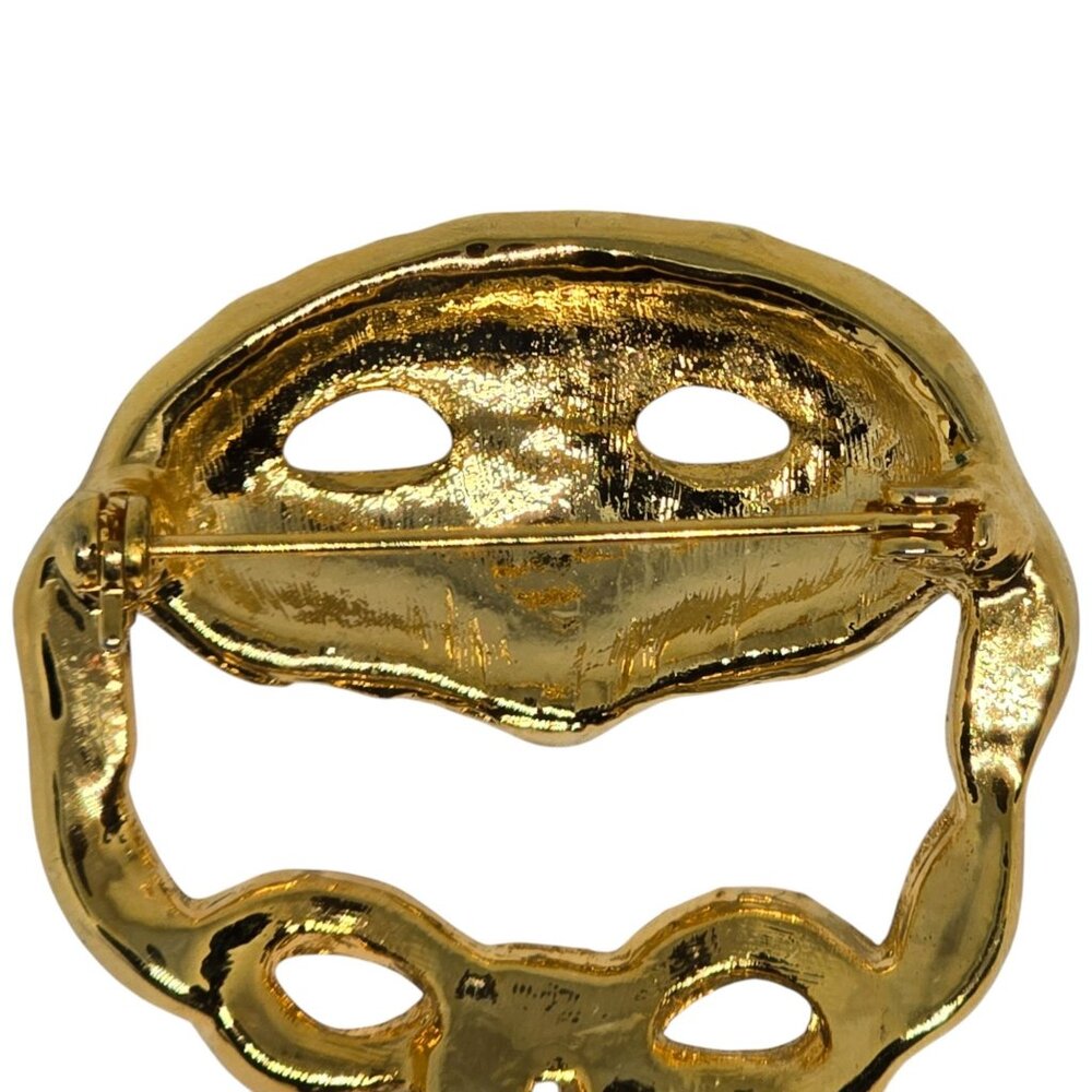 Mardi Gras Enamel Mask Brooch Pin Gold Tone Rhinestone Carnivale Masquerade - Picture 7 of 8